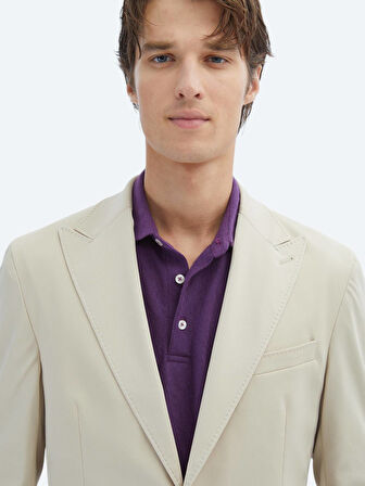 Bej Desenli Modern Fit Ceket