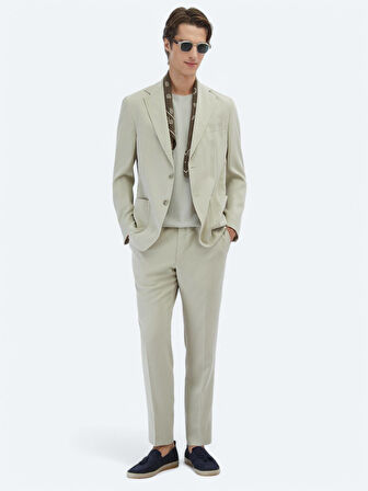 Bej Düz Modern Fit Takım Elbise