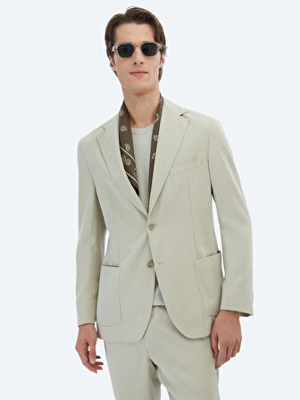 Bej Düz Modern Fit Takım Elbise
