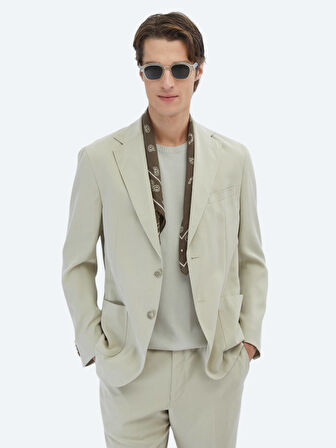 Bej Düz Modern Fit Takım Elbise