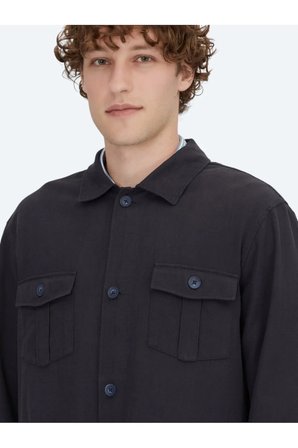 Lacivert Oversize Fit Dokuma Pamuk Karışımlı Overshırt