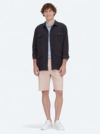 Lacivert Oversize Fit Dokuma Pamuk Karışımlı Overshırt