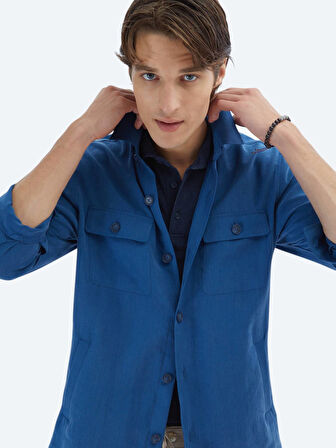 İndigo Regular Fit Dokuma Overshırt