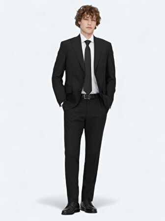 Siyah Çizgili Modern Fit Takım Elbise