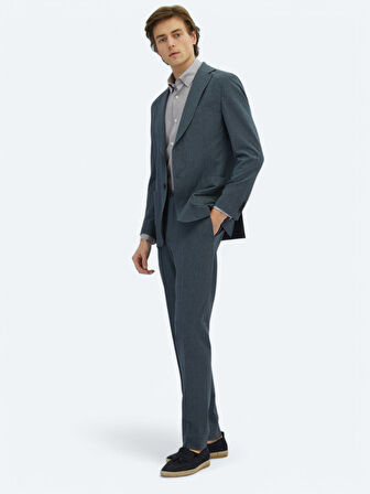 Açık Lacivert Çizgili Modern Fit Örme Takım Elbise