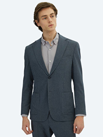 Açık Lacivert Çizgili Modern Fit Örme Takım Elbise