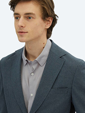 Açık Lacivert Çizgili Modern Fit Örme Takım Elbise