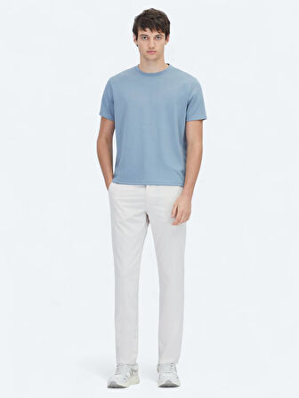 Mavi Düz Bisiklet Yaka T-Shirt