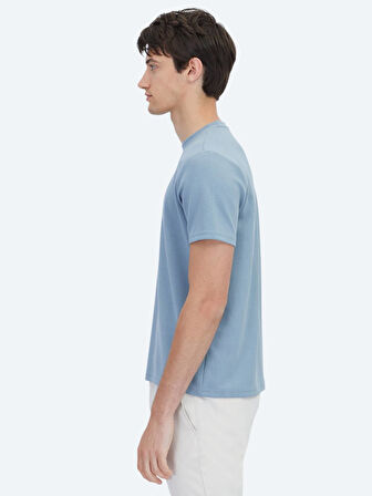 Mavi Düz Bisiklet Yaka T-Shirt