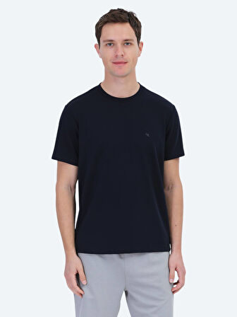 Lacivert Düz Bisiklet Yaka T-Shirt