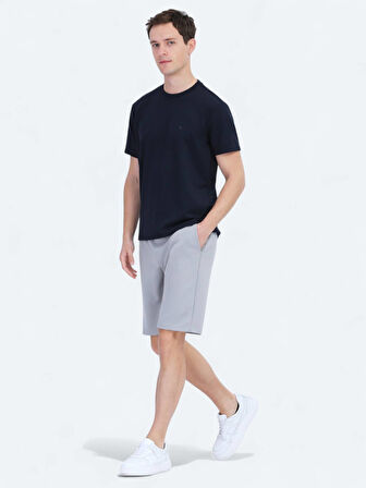 Lacivert Düz Bisiklet Yaka T-Shirt