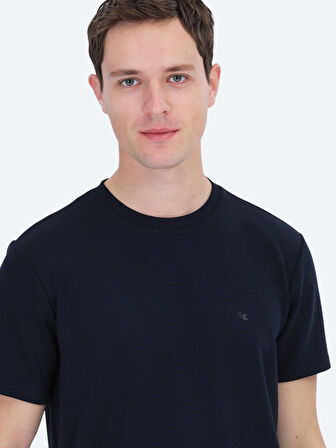 Lacivert Düz Bisiklet Yaka T-Shirt