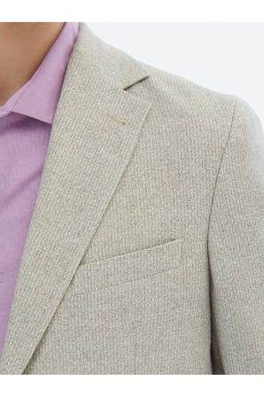 Açık Haki Desenli Modern Fit Keten Karışımlı Ceket