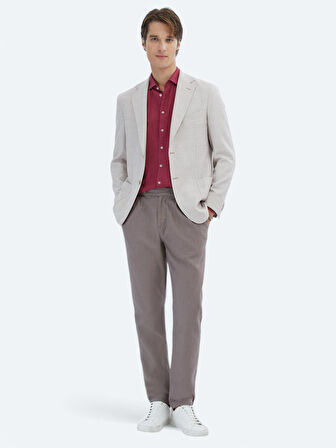 Somon Desenli Modern Fit Keten Karışımlı Ceket