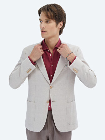 Somon Desenli Modern Fit Keten Karışımlı Ceket