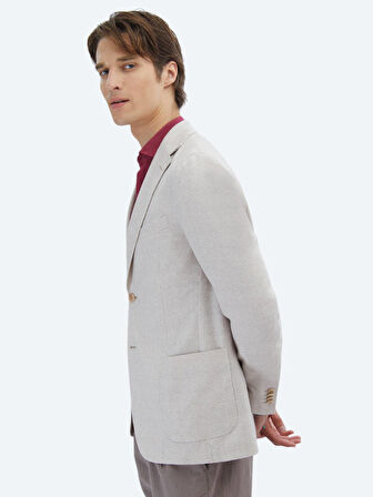 Somon Desenli Modern Fit Keten Karışımlı Ceket