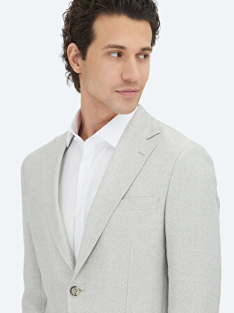 Gri Desenli Modern Fit Keten Karışımlı Ceket