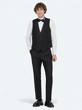 Siyah Slim Fit Şal Yaka Klasik Yelek