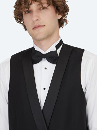 Siyah Slim Fit Şal Yaka Klasik Yelek