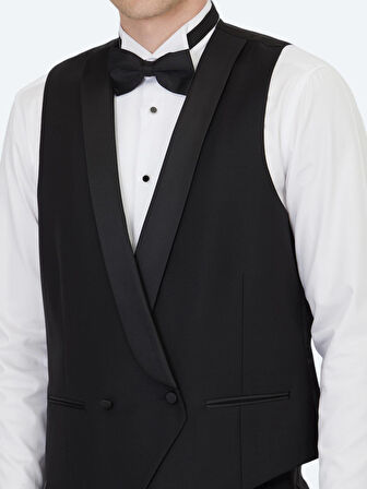 Siyah Slim Fit Şal Yaka Klasik Yelek
