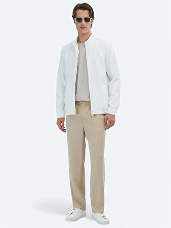 Beyaz Regular Fit Casual Dokuma Mont