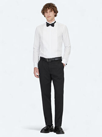 Beyaz Düz Slim Fit Duble Manşet Ata Yaka Smokin Gömlek