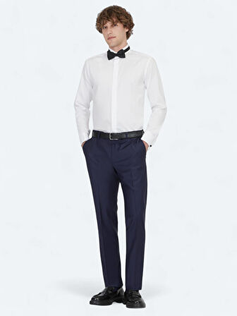 Beyaz Düz Slim Fit Duble Manşet Ata Yaka Smokin Gömlek