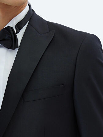 Siyah Düz Slim Fit Çıkarılabilir Kruvaze Yaka Prinç Smokin Takım Elbise