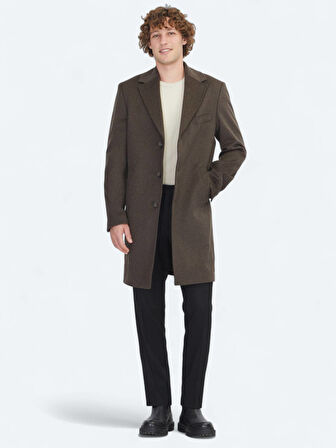 Kahverengi Regular Fit Kelebek Yaka Klasik Dokuma Palto