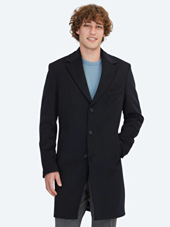 Lacivert Regular Fit Kelebek Yaka Klasik Dokuma Palto