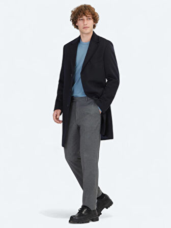 Lacivert Regular Fit Kelebek Yaka Klasik Dokuma Palto