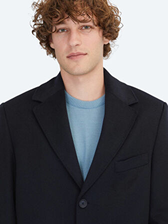 Lacivert Regular Fit Kelebek Yaka Klasik Dokuma Palto