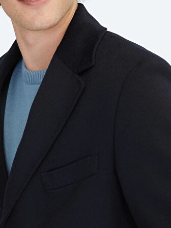 Lacivert Regular Fit Kelebek Yaka Klasik Dokuma Palto