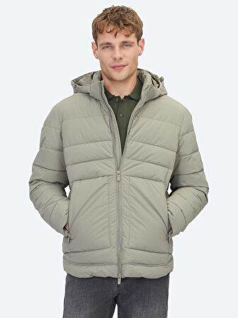 Haki Regular Fit Kapüşonlu Casual Dokuma Mont