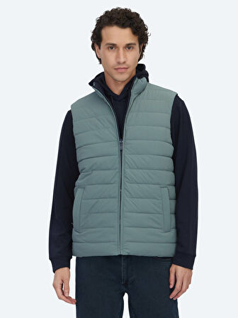 Koyu Mint Regular Fit Dik Yaka Casual Dokuma Spor Yelek