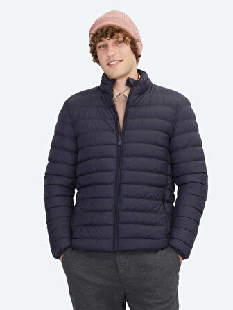 Lacivert Regular Fit Dik Yaka Casual Dokuma Mont