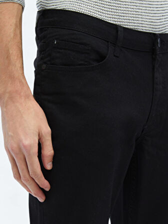 Siyah Slim Fit Denim Pamuk Karışımlı Pantolon