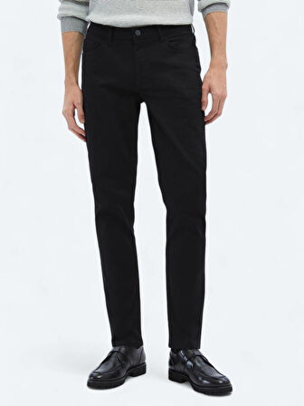 Siyah Slim Fit Denim Pamuk Karışımlı Pantolon