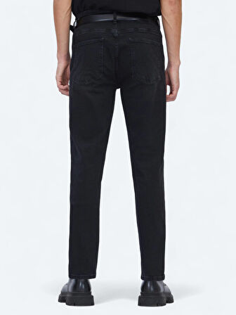 Siyah Slim Fit Denim Pamuk Karışımlı Pantolon