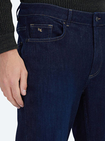 Lacivert Düz Slim Fit Denim Pamuk Karışımlı Pantolon