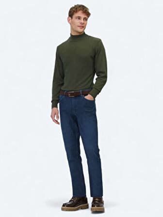 Lacivert Slim Fit Denim Pamuk Karışımlı Pantolon