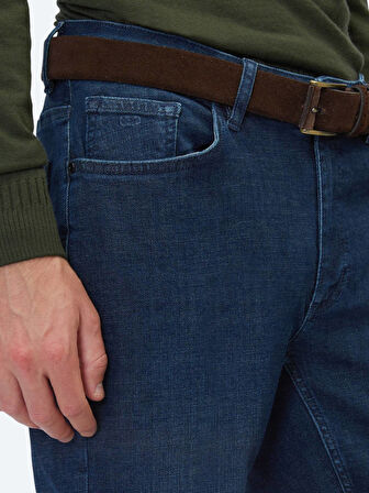 Lacivert Slim Fit Denim Pamuk Karışımlı Pantolon