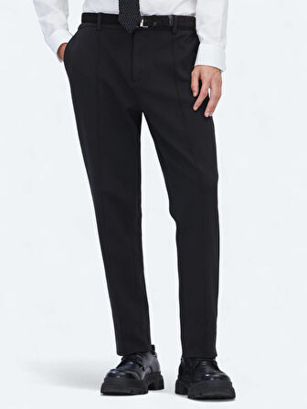 Siyah Dokuma Jogging Fit Casual Pamuk Karışımlı Pantolon