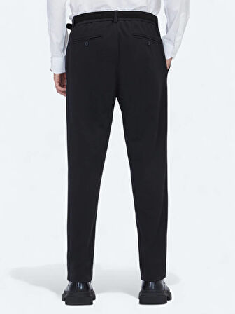 Siyah Dokuma Jogging Fit Casual Pamuk Karışımlı Pantolon