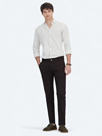 Kahverengi Dokuma Regular Fit Casual Pamuk Karışımlı Pantolon