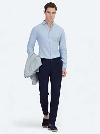 Lacivert Dokuma Regular Fit Casual Pamuk Karışımlı Pantolon