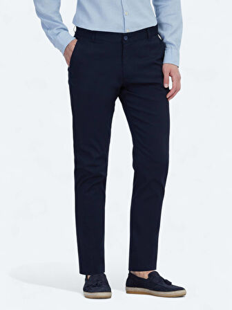Lacivert Dokuma Regular Fit Casual Pamuk Karışımlı Pantolon