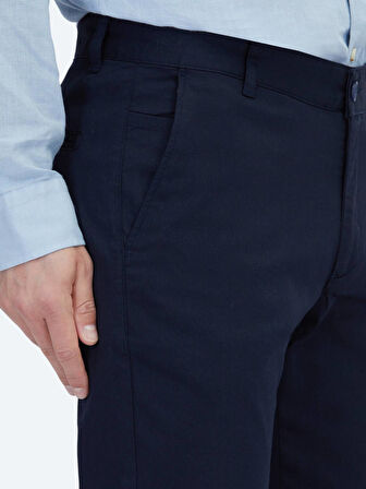 Lacivert Dokuma Regular Fit Casual Pamuk Karışımlı Pantolon