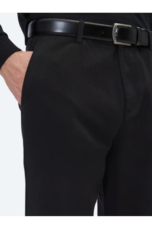 Siyah Dokuma Relaxed Fit Casual Pamuk Karışımlı Pantolon