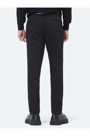 Siyah Dokuma Relaxed Fit Casual Pamuk Karışımlı Pantolon
